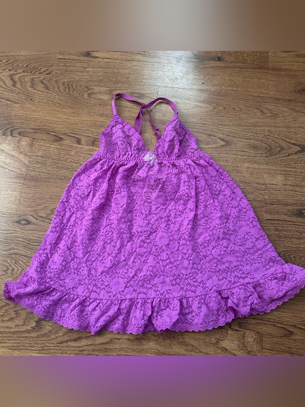 Vintage Y2K Victoria's Secret Lace Ruffle Chemise Magenta babydoll lace medium
